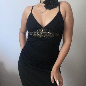 Y2K Guess Jeans black tank top featuring brown/gold rhinestones